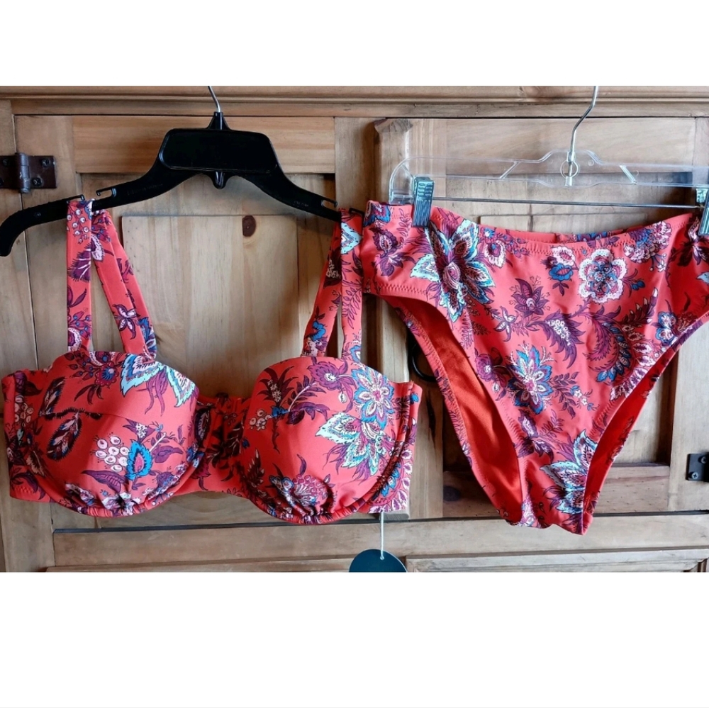 RHODE X Target Orange Floral Boho Bikini Swimwear - Picture 3 of 16